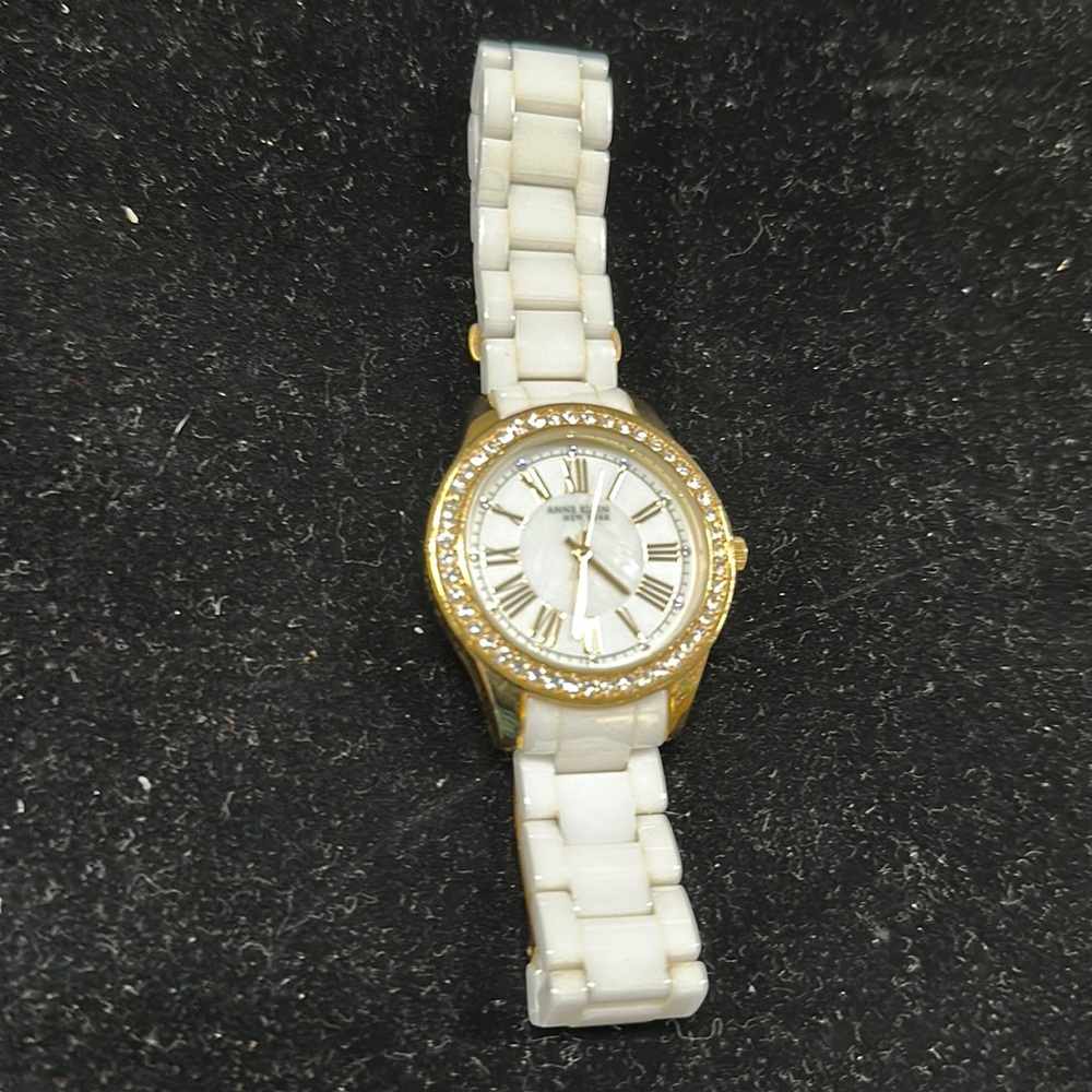 Anne Klein New York white ceramic watch with rhinestones